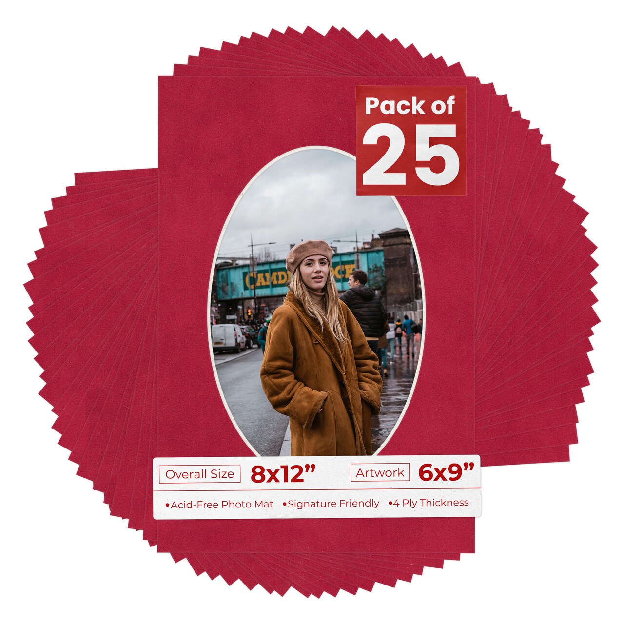 Red Suede Mat Board for 8x12 Frames - Oval Opening for 6x9 Photos